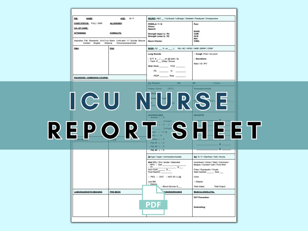 ICU Nurse Report Sheet: Printable Brain Sheet (PDF) - Etsy