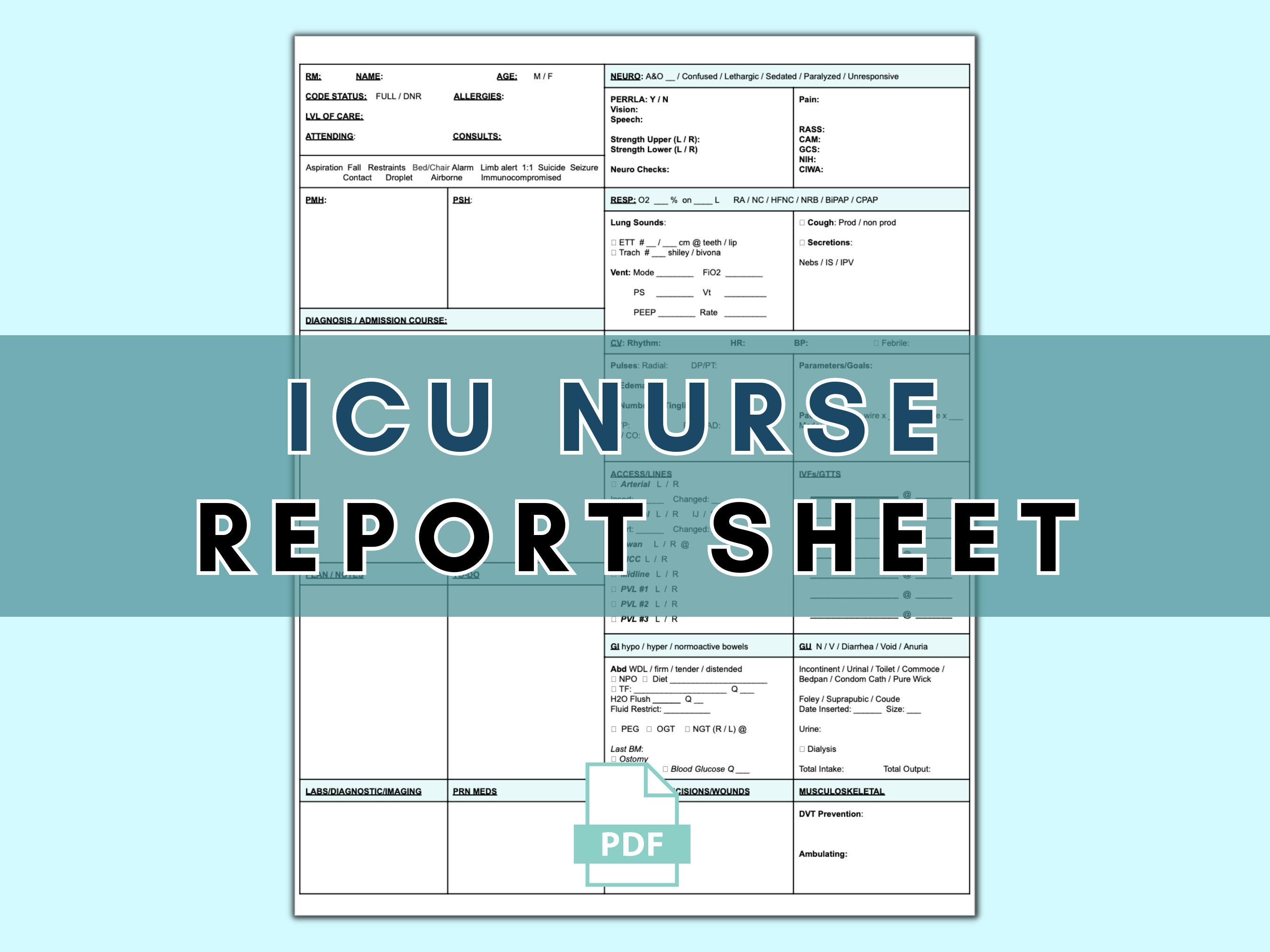 ICU Nurse Report Sheet: Printable Brain Sheet (PDF) - Etsy