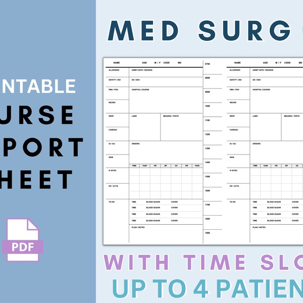 Nurse Report Sheet Med Surg With Hourly Rounding - Etsy New Zealand