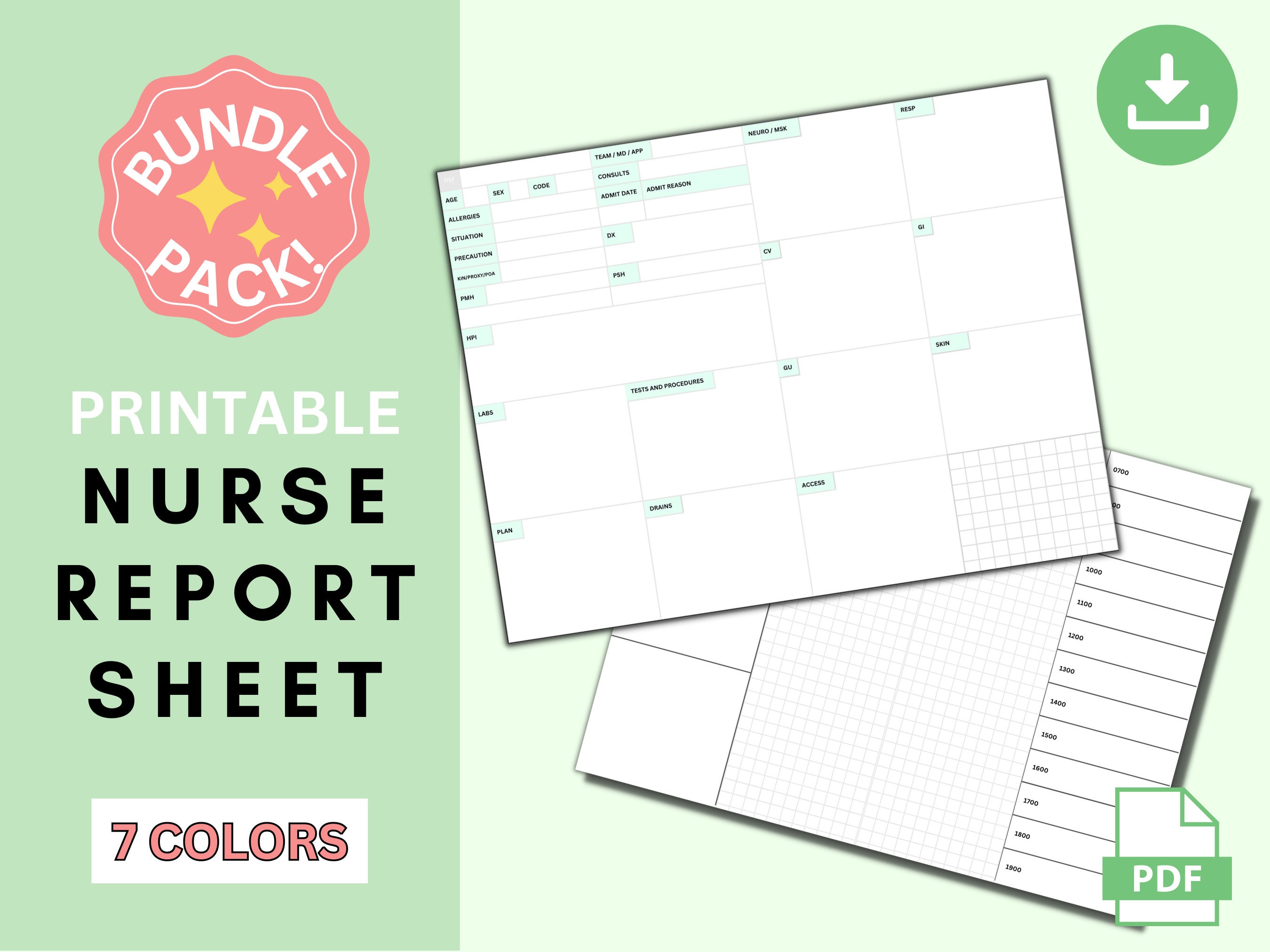 Nurse Brain Sheet Bundle for New Grad Rns 7 Colors Etsy