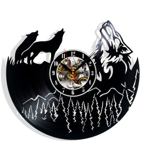 Wolf Vinyl Record Wall Clock 12" Gifts for Him Her Kids Decor for Home Bedroom Bathroom Kitchen Art Surprise Ideas for Best Friends