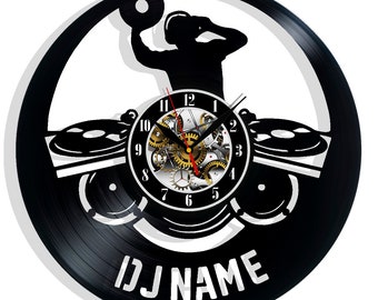 Personalized Custom DJ Name Vinyl Record Wall Clock 12" Gifts for Him Her Kids Decor for Home Bedroom Kitchen Art Surprise Ideas for Friends