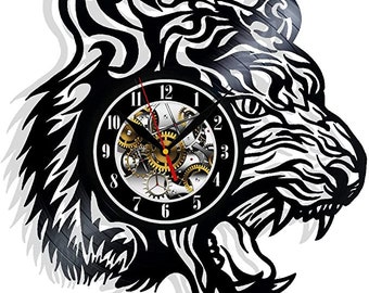 Tigre Animaux Disque Vinyle Horloge Murale 12" Cadeaux pour Lui Ses Enfants Décor pour La Maison Chambre Salle De Bains Cuisine Art Surprise Idées Amis