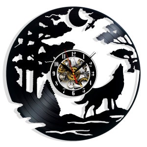 Wolf Vinyl Record Wall Clock 12" Gifts for Him Her Kids Decor for Home Bedroom Bathroom Kitchen Art Surprise Ideas for Best Friends