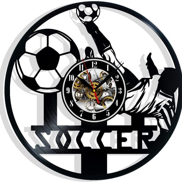 Soccer Vinyl Record Wall Clock 12" Gifts for Him Her Kids Decor for Home Bedroom Bathroom Kitchen Art Surprise Ideas Friends