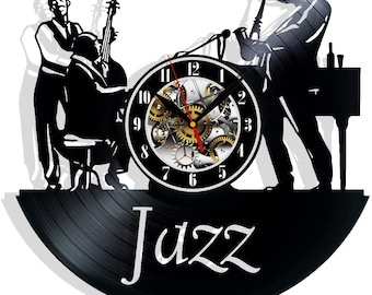 Music Jazz Vinyl Record Wall Clock 12" Gifts for Him Her Kids Decor for Home Bedroom Bathroom Kitchen Art Surprise Ideas for Best Friends