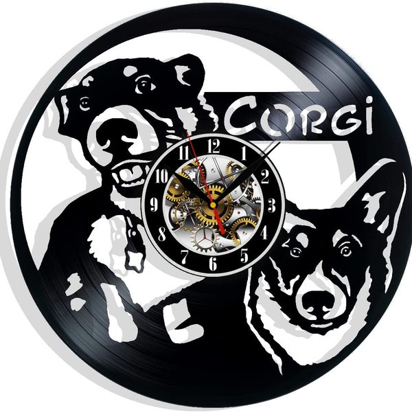 Dog Welsh Corgi Vinyl Record Wall Clock 12" Gifts for Him Her Kids Decor for Home Bedroom Bathroom Kitchen Art Surprise Ideas Friends