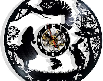 Alice in Wonderland Vinyl Record Wall Clock 12" Gifts for Him Her Kids Decor for Home Bedroom Bathroom Kitchen Art Surprise Ideas Friends