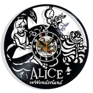 Alice in Wonderland Vinyl Record Wall Clock 12" Gifts for Him Her Kids Decor for Home Bedroom Bathroom Kitchen Art Surprise Ideas Friends