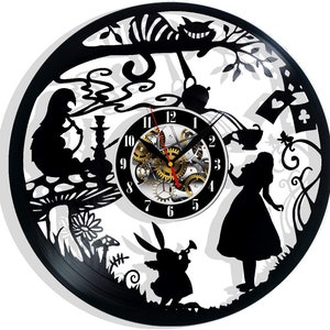 Alice in Wonderland Vinyl Record Wall Clock 12" Gifts for Him Her Kids Decor for Home Bedroom Bathroom Kitchen Art Surprise Ideas Friends