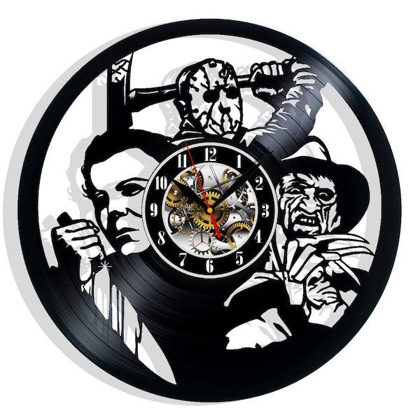 Halloween Horror Movie Vinyl Record Wall Clock 12" Gifts for Him Her Kids Decor for Home Bedroom Kitchen Art Surprise Ideas for Best Friends