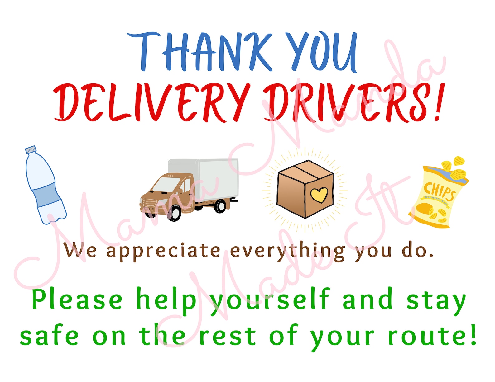 Delivery Driver Thank You Sign, Amazon Thank You Sign, Snack Sign for