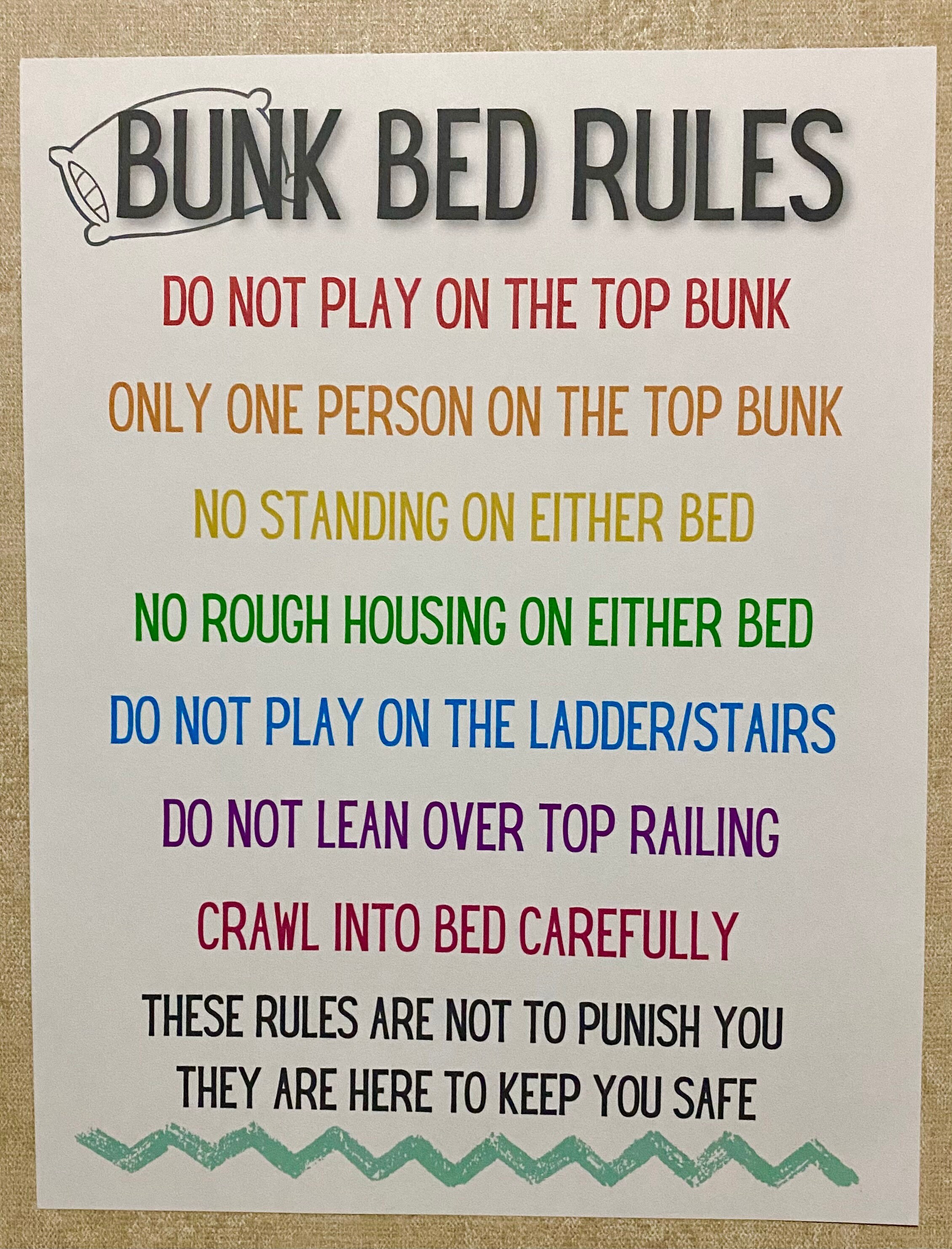 Printable Bunk Bed Rules Print at Home for Kids Bunk Bed Etsy UK