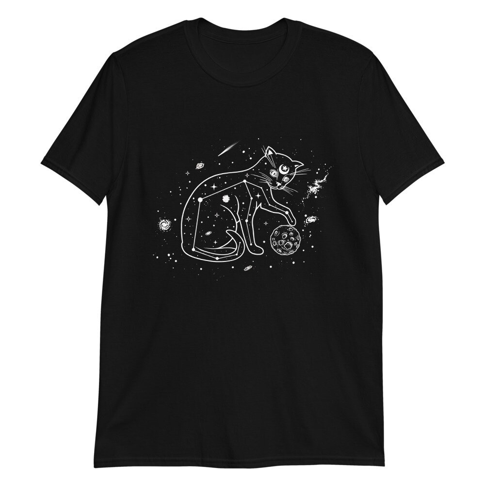 Space Cat TShirt Minimalist Line Art Shirt Moon and Stars Etsy