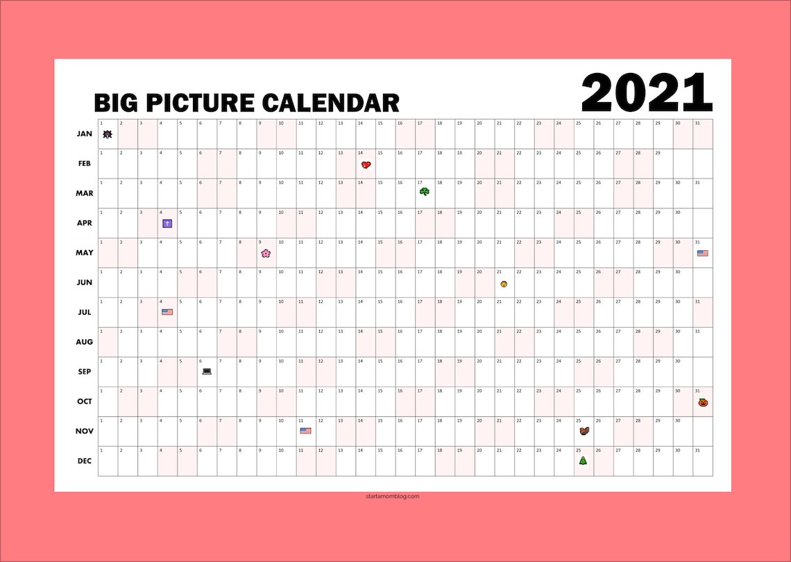 Entire Year Big Picture Calendar for 2021 - Etsy