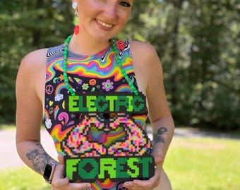 Electric Forest Light Up Glow In The Dark Rave Perler Necklace | Shrek Rave Perler | Rave Perler | Rave Kandi | Rave Acessories | Kandi |