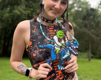 Shrek On T-Rex Rave Perler Necklace | Shrek Rave Perler | Rave Perler | Rave Kandi | Rave Acessories | Kandi |
