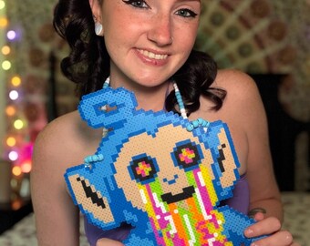 Trippy Telitubby Rave Perler Necklace Blacklight Reactive | Rave Perler Kandi | Rave Perler | Rave Kandi | Rave Acessories | Kandi |