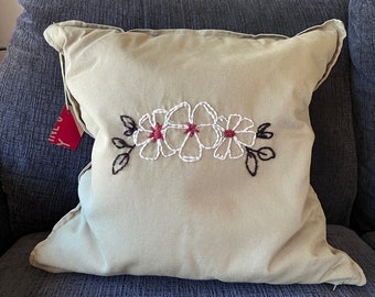 Hand embroidered pillow- 3 flower design