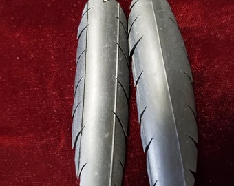 Handmade up-cycled / recycled bike inner tube, contemporary style feather earrings