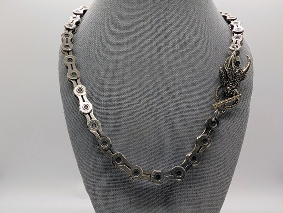 Dragon Head Upcycled Bicycle Chain Necklace | Fantasy Statement Piece
