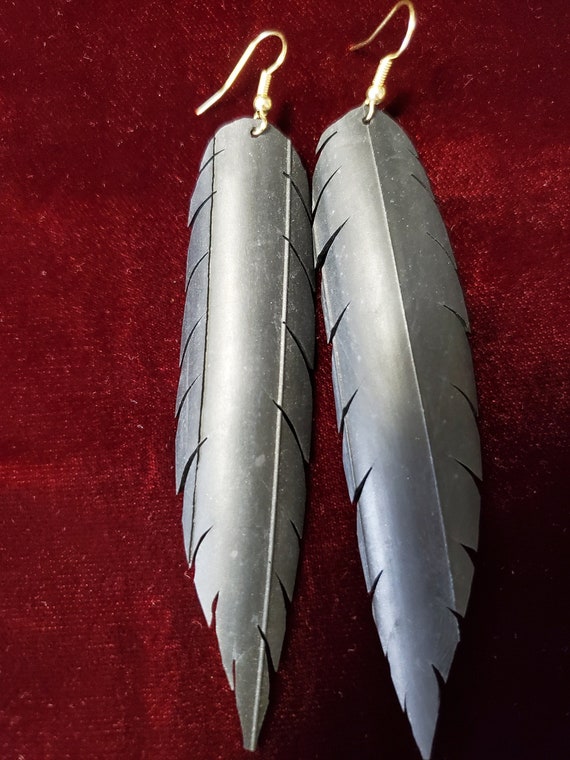 Handmade up-cycled / recycled bike inner tube, contemporary style feather earrings