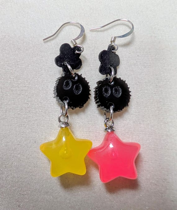 Soot Sprite Star Candy Earrings, Upcycled Bicycle Innertube, Studio Ghibli