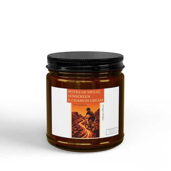 Woman Gravel Mountain Bike Rider Candle | Sweat, Sunscreen, Chamois Cream, Cycling Athlete Gift Basket Ideas