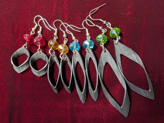 Glass Bead Upcycled Handmade Bicycle Innertube Rubber Earrings/ Perfect for everyone, especially your favorite cyclist or triathlete