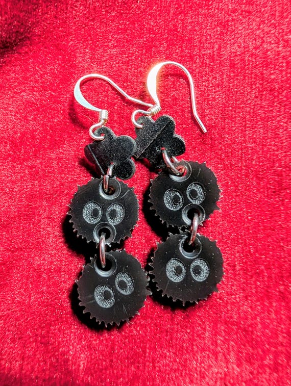 Soot Sprite Earrings, Upcycled Bicycle Innertube, Ghibli Fan Gift