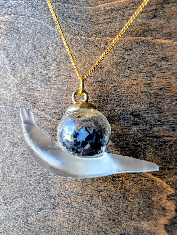 Snail, Mollusk, Glass Dome Shell, Upcycled Bicycle Innertube Resin Necklace, One of a kind, Handmade