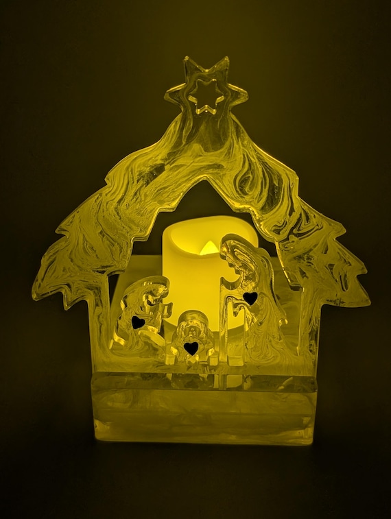 Resin Nativity Candle Holder with LED Candle | Upcycled Bicycle Art