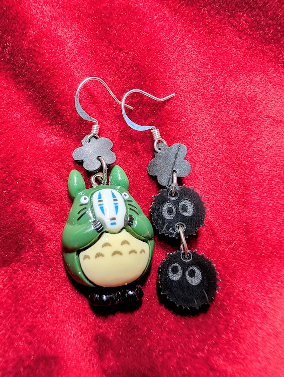 Totoro No Face Soot Sprites Earrings, Upcycled Innertube, Handmade