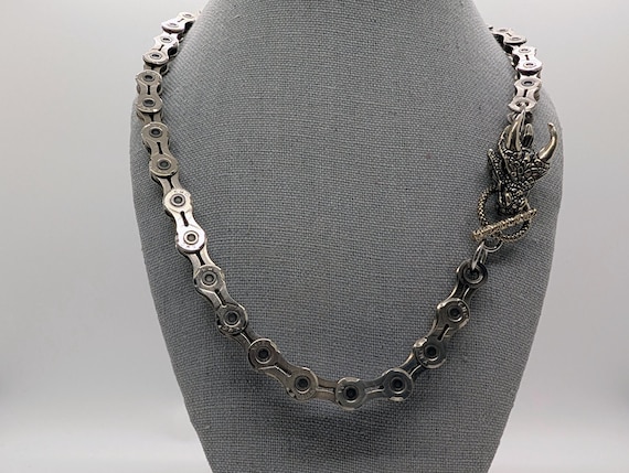 Dragon Head Upcycled Bicycle Chain Necklace | Fantasy Statement Piece