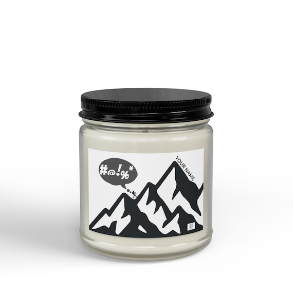 Personalized Funny Woman Cussing Hiking Soy Wax Candle | Gift for Hiker | Outdoor Lover | Present with Minimalist Mountain Design