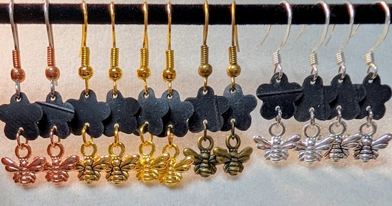 Bee, Bee Mine, Upcycled Bicycle Innertube Earrings, Handmade