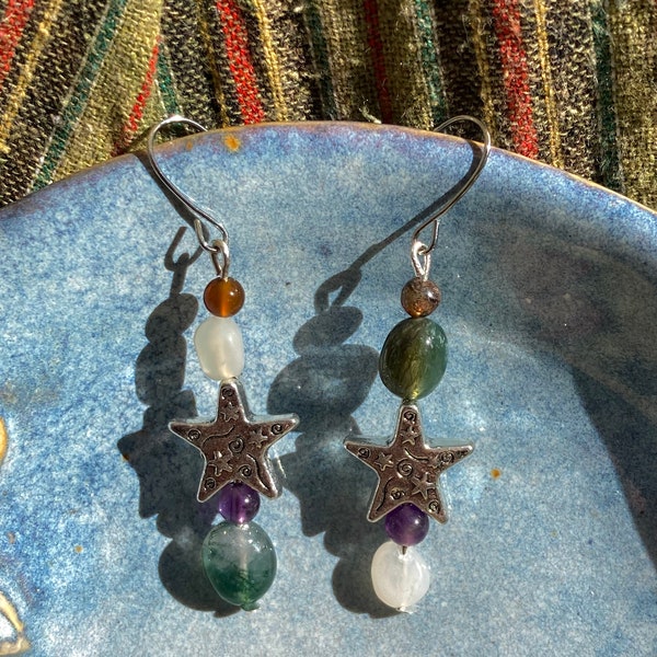 Semi Precious Stone Earrings, Hippie Earrings, Bohemian Jewellery, Hippie Jewellery, Handmade Earrings, Handmade Jewellery, Gemstones