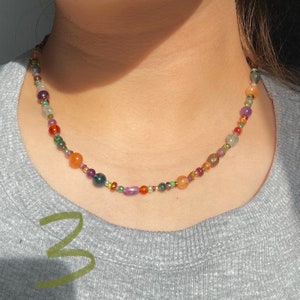 Boho Layered Choker Necklace For Women - Mixed Semi-Precious Stone Beads (Jasper, Agate, Turquoise), 45cm With Extender