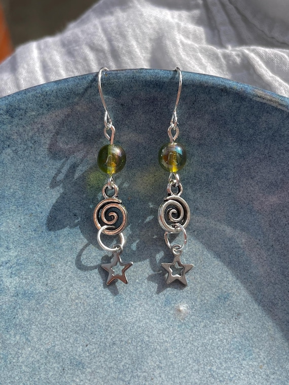SPIRAL STAR Earrings, Hippie Earrings, Bohemian Jewellery, Hippie Jewellery, Handmade Earrings, Handmade Jewellery, Gemstones