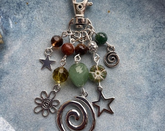 SPIRAL KEYRING, handmade keyrings, key rings, semi precious stones, hippie keyrings, hippie accessories,
