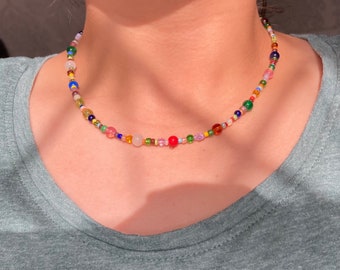 BEADED NECKLACE , rainbow bead necklace, necklace, glass beads, glass bead necklace, handmade jewellery,