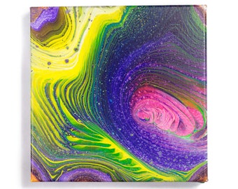 VIRGO - 10 x 10 inch fluid art | original handmade contemporary modern art | abstract acrylic pour painting on canvas