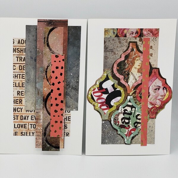 Mixed Media Greeting Note Cards - Set of 3 - Blank - A9 size - 8 3/4" x 5 3/4" -  Series 5