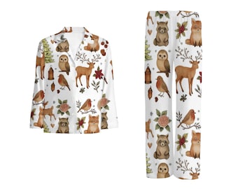 Woodland Animals in Winter Unisex Matching Flannel Pajama Set
