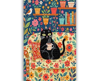 Lounging Black Cat 1000-Piece Vertical Jigsaw Puzzle That Can Be Framed