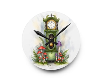 Mushroom and Moss Grandfather Clock: Rustic Cottagecore Wall Decor