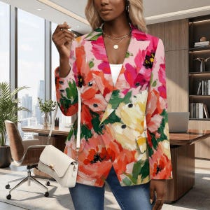 Spring Floral Polyester Women's Casual Blazer