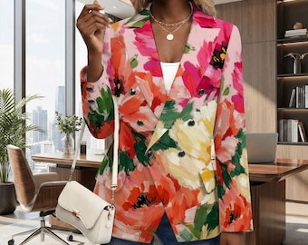 Spring Floral Polyester Women's Casual Blazer