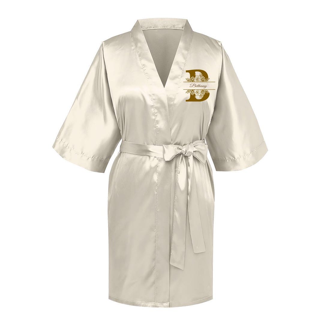 Sentimental Robe Personalized Silk-like Robe With Floral Design and Monogram - Etsy