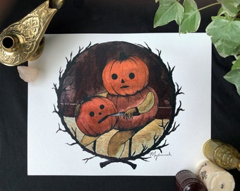 Over the Garden Wall Print | Pumpkin Carving Pottsfield Illustration | Halloween Art | Spooky Cottagecore